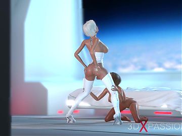 3d spicy sci-fi dickgirl android plays with a seductive chick