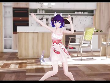 Nozomi - Cute Cat Girl Dancing   Gradual Undressing (3D HENTAI)