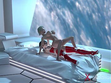 Sexy sex in space station! 3d dickgirl plays with a pleasant young lady