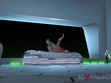 Spicy sex in space station! 3d dickgirl plays with a gorgeous young woman