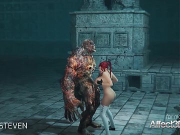 3d animation moster sex with a red head monster boobs woman