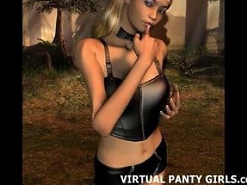 Pigtailed virtual 3d babe with huge tits