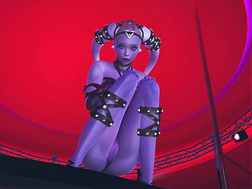 Purple Girl Is Fingering Herself on the Stage of a Space Strip Club - 3D Porn Short Clip